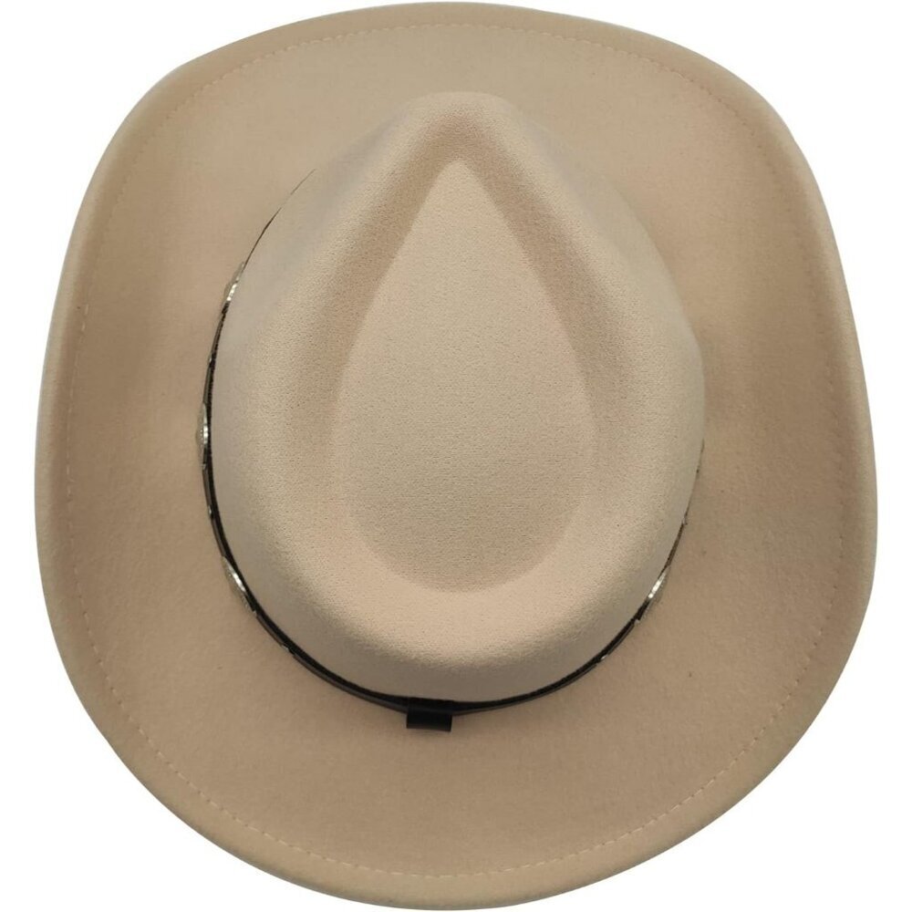 Unisex Beige Western with Braided Band Buckle Classic Fedora Cowboy Felt Hat - Picture 4 of 6